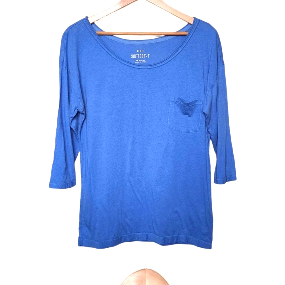 Aerie Blue Softest Tee 3/4 Sleeve Shirt